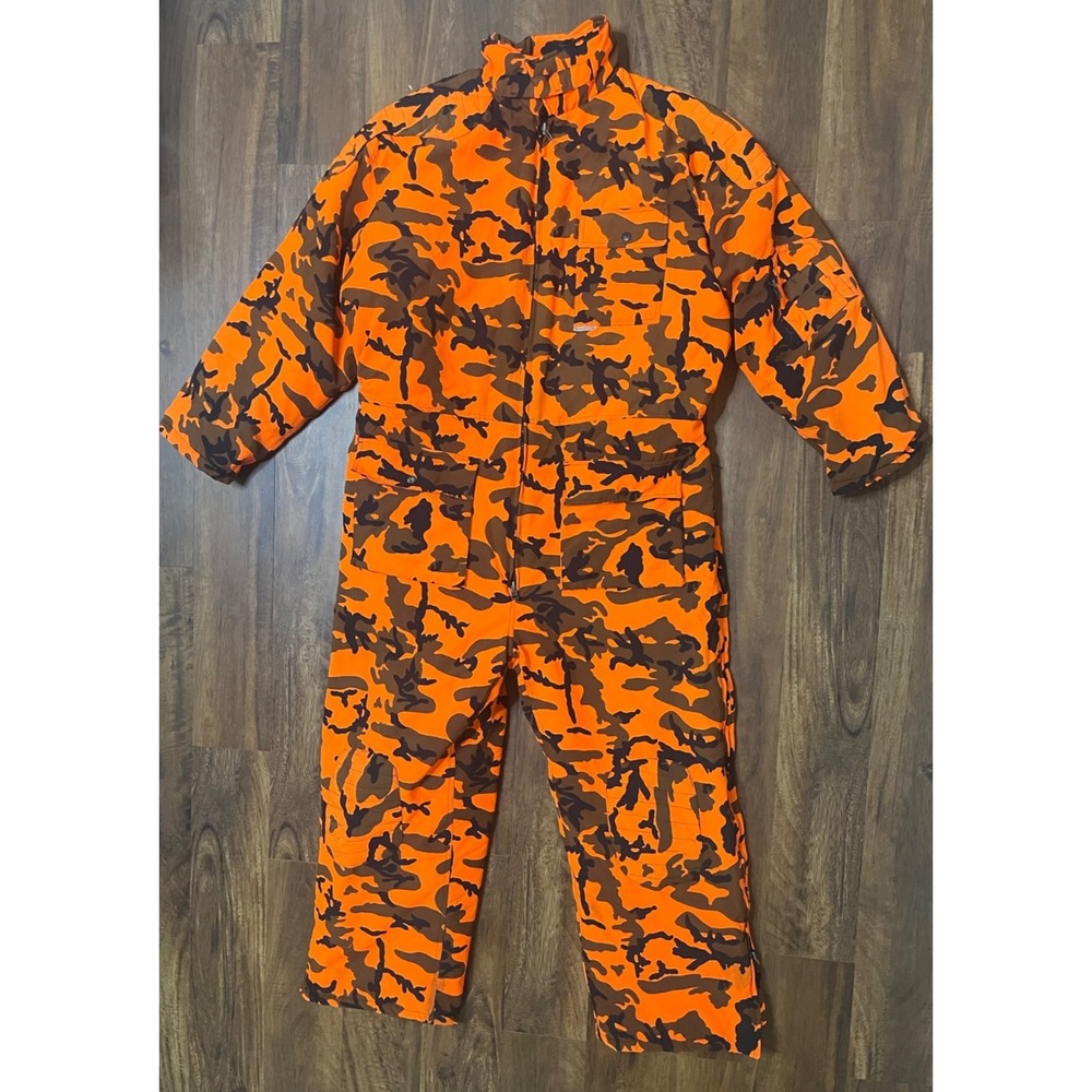 VTG Winchester Insulated Coveralls Men 3XL Blaze Orange Camo Hunting Quilted